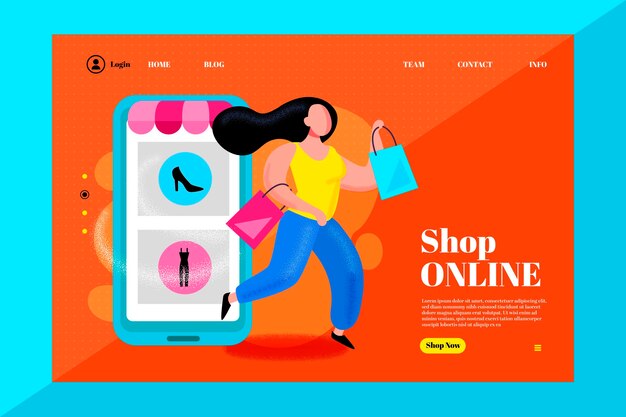 Tema de plantilla de página de destino en línea de compras de diseño plano