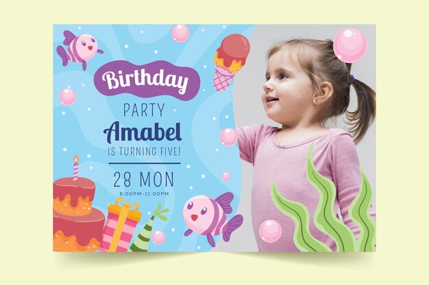 Tema de plantilla de tarjeta de cumpleaños para niños