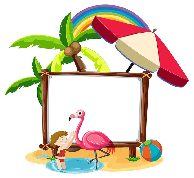 Tema de playa de verano con banner en blanco aislado sobre fondo blanco.