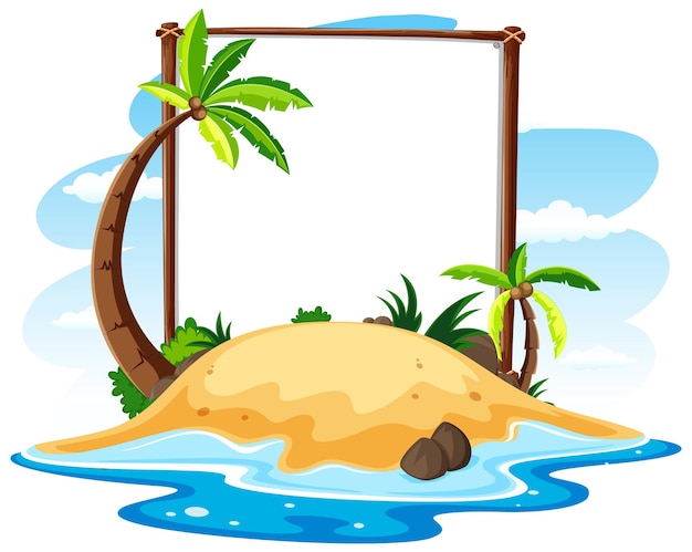 Vector gratuito tema de playa de verano con banner vacío aislado sobre fondo blanco.