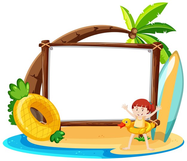 Tema de playa de verano con banner vacío aislado sobre fondo blanco.