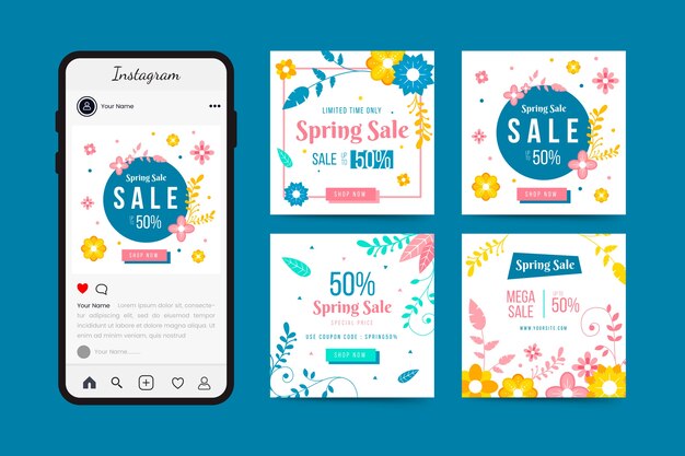 Tema de publicación de instagram de rebajas de primavera