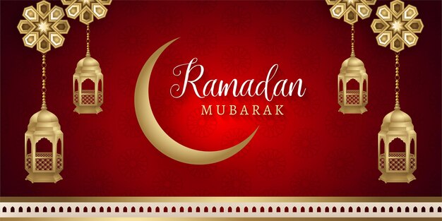 Tema real rojo y dorado Vector libre eid mubarak ramadan temporada festival saludo diseño de banner