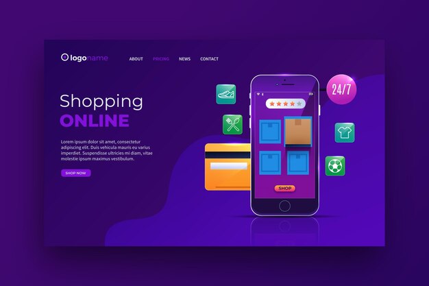 Tema realista de página de aterrizaje de compras en línea