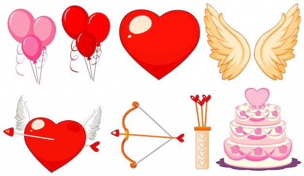 Vector gratuito tema de san valentín con globos y pastel