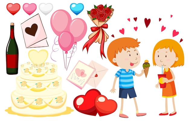 Vector gratuito tema de san valentín con niño y niña comiendo