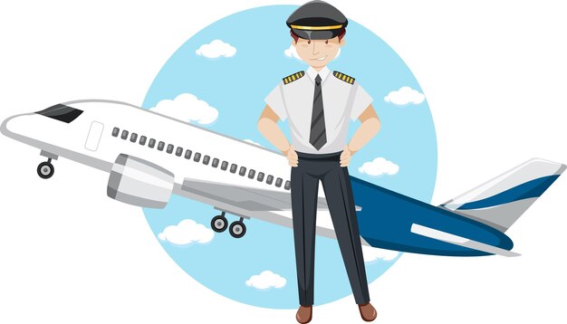 Tema de vacaciones de viaje piloto feliz con avión