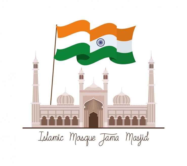 Vector gratuito templo indio de jama masjid con bandera