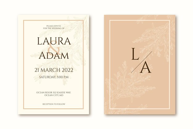 Templo de invitación de boda minimalista grabado a mano