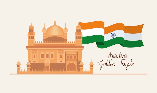 Vector gratuito templo de oro amritsar indio con bandera