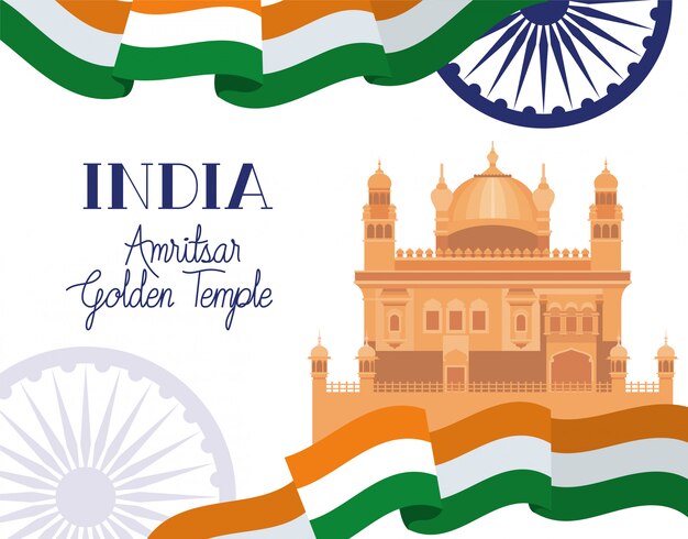 Vector gratuito templo de oro amritsar indio con bandera