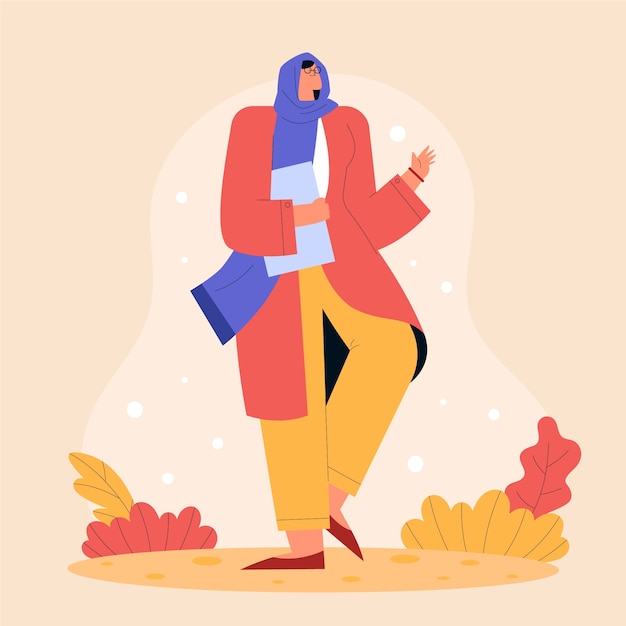 Temporada de otoño de mujer iraní de diseño plano