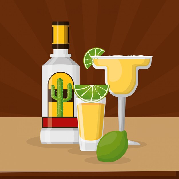 Tequila y Limón con cóctel margarita, celebración mexicana