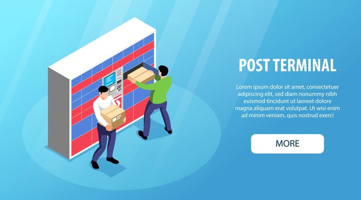 Vector gratuito terminal postal con banner de autoservicio
