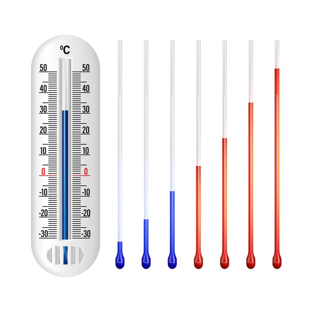 Termómetro de meteorología Celsius para medir el calor y la temperatura fría del invierno aislado en la ilustración vectorial realista de fondo blanco
