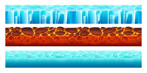 Terrenos de juego con textura de hielo, agua y lava.