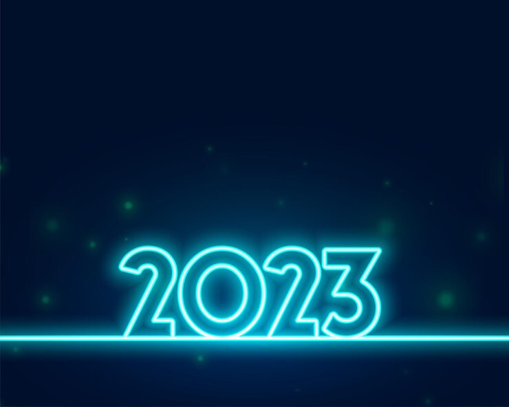 Vector gratuito texto de 2023 en estilo neón brillante para la tarjeta de evento de año nuevo
