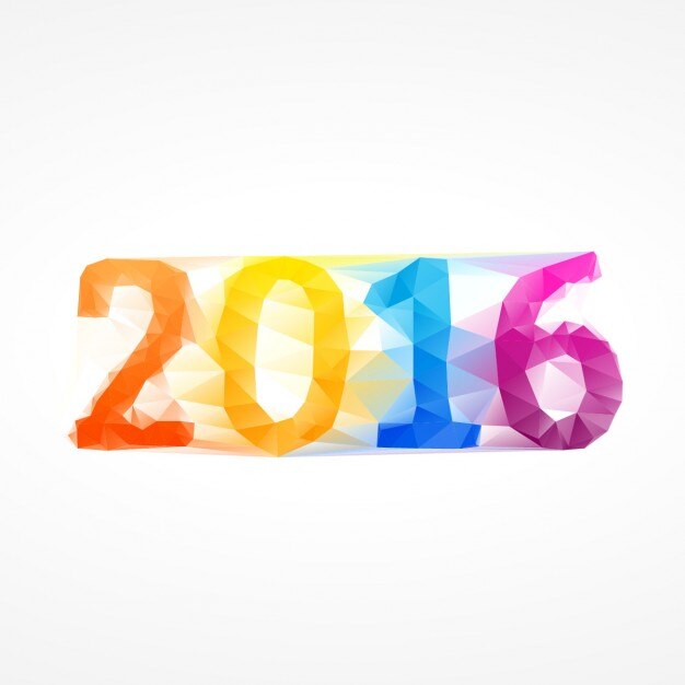 Texto colorido de 2016 con pocos polígonos