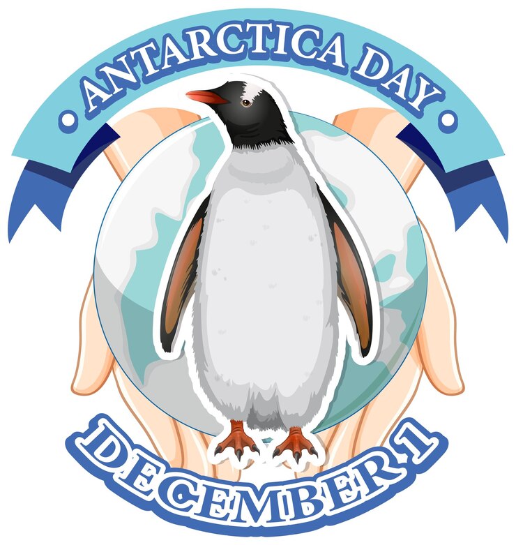 Vector gratuito texto del día de la antártida con pingüino