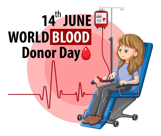 Texto e icono del día del donante de sangre de junio