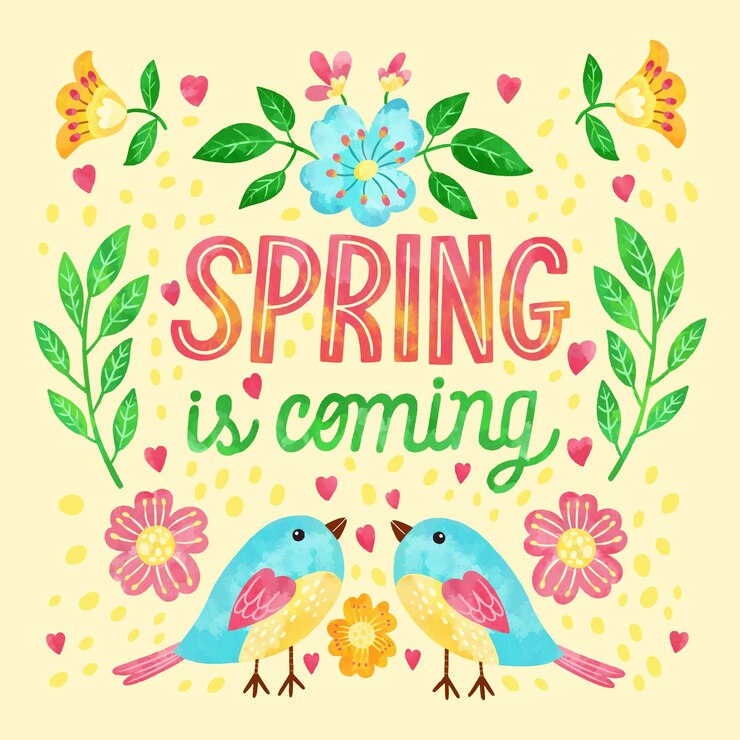 Vector gratuito texto e ilustraciones en acuarela de la temporada de primavera