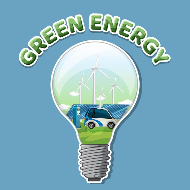 Texto de energía verde con plantilla de banner de bombilla