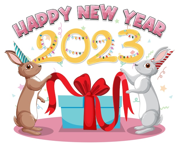 Texto de feliz año nuevo con lindo conejo para diseño de banner