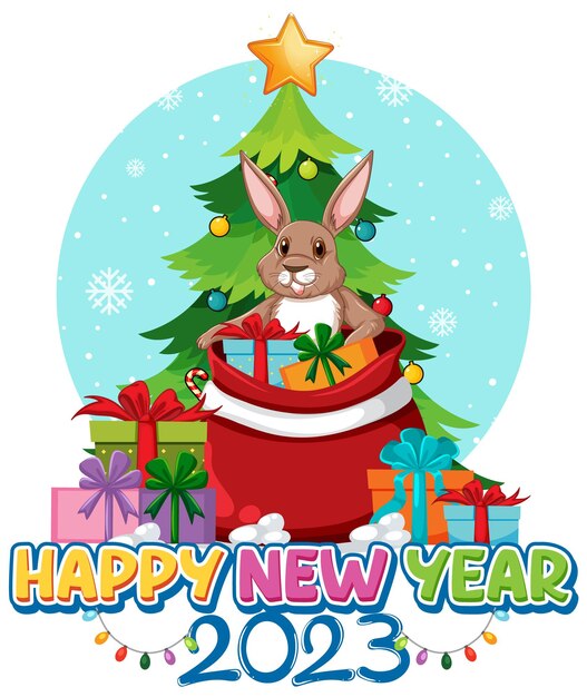 Texto de feliz año nuevo con lindo conejo para diseño de banner