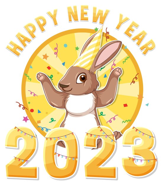 Texto de feliz año nuevo con lindo conejo para diseño de banner