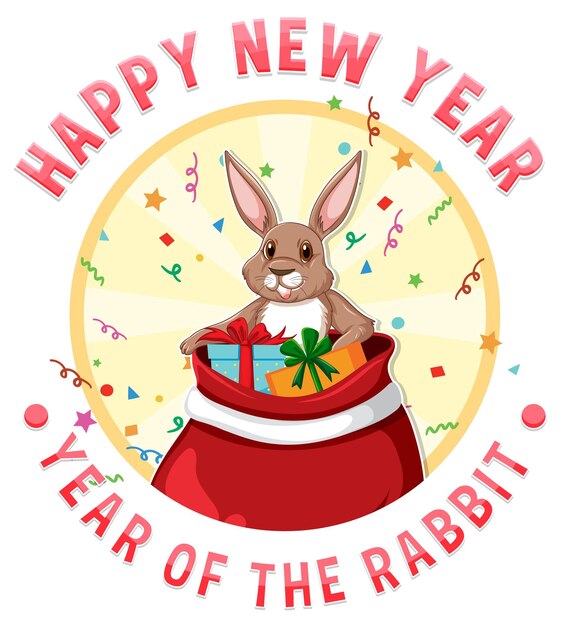 Texto de feliz año nuevo con lindo conejo para diseño de banner