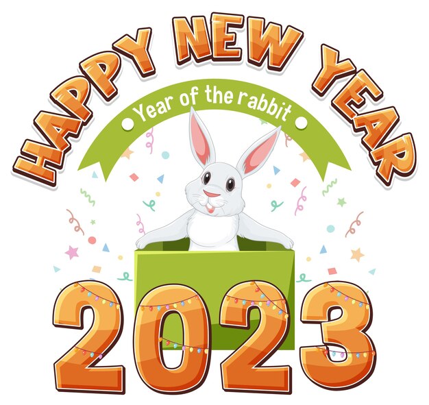 Texto de feliz año nuevo con lindo conejo para diseño de banner