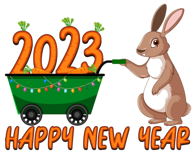 Vector gratuito texto de feliz año nuevo con lindo conejo para diseño de banner