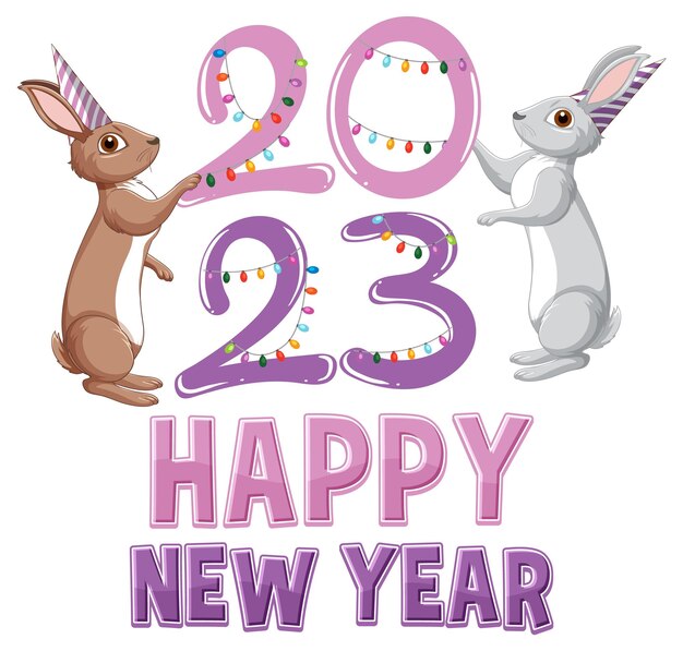 Texto de feliz año nuevo con lindo conejo para diseño de banner