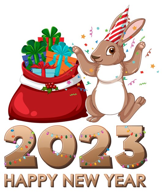 Texto de feliz año nuevo con lindo conejo para diseño de banner