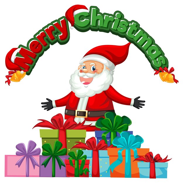 Texto de feliz Navidad con el personaje de dibujos animados de Santa Claus