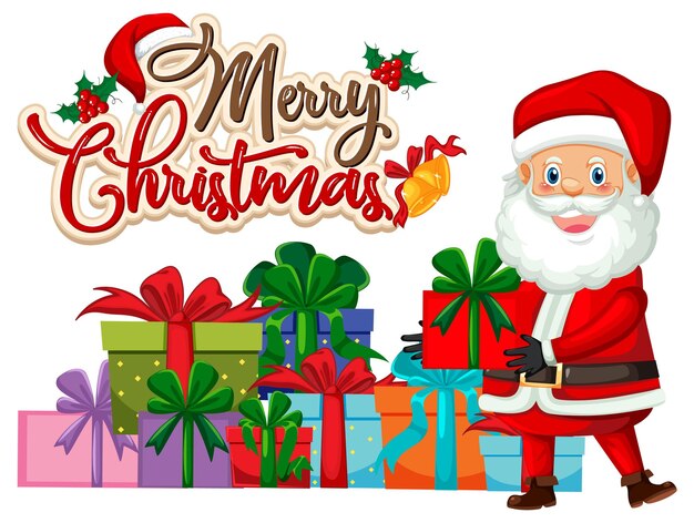 Texto de feliz Navidad con el personaje de dibujos animados de Santa Claus
