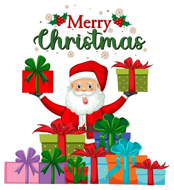 Texto de feliz Navidad con el personaje de dibujos animados de Santa Claus