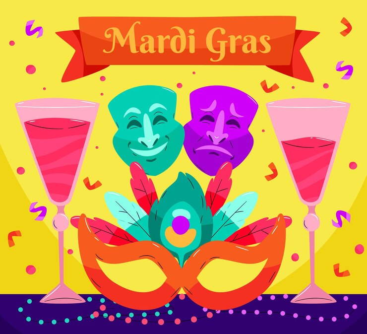Vector gratuito texto de mardi gras dibujado a mano con elementos ilustrados
