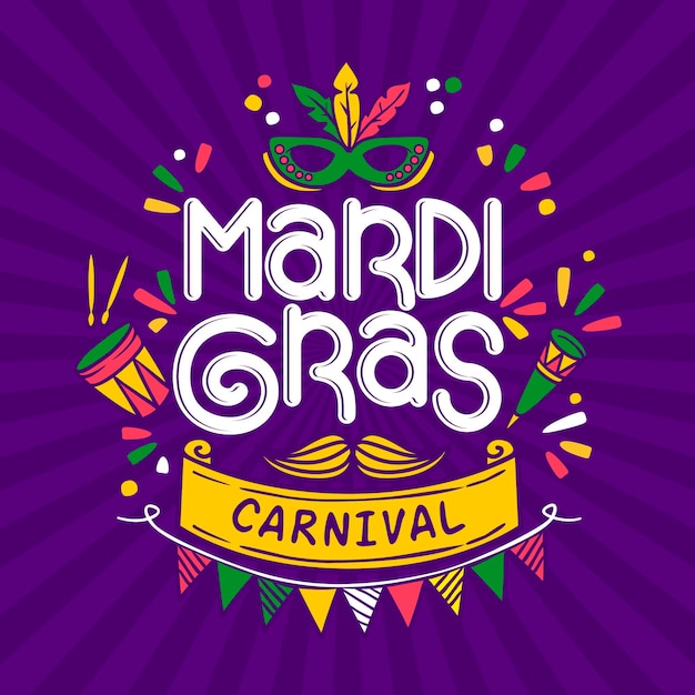 Vector gratuito texto de mardi gras dibujado a mano