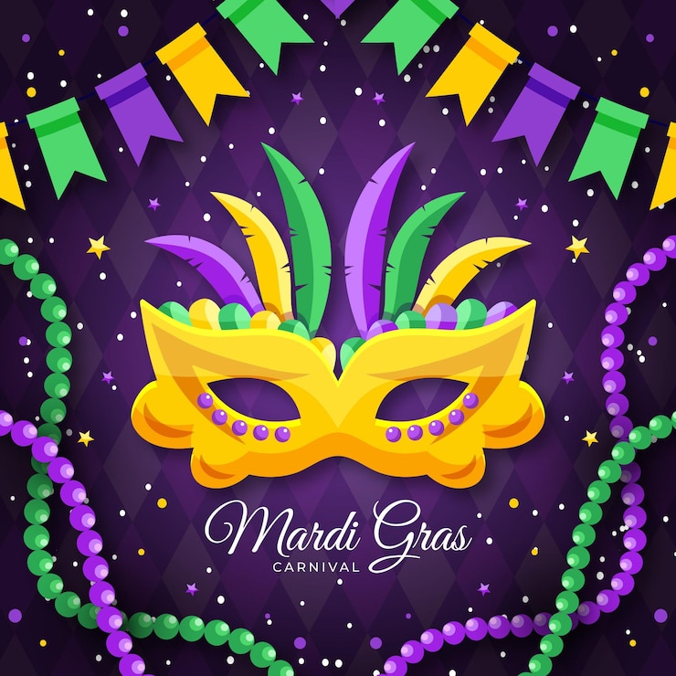 Vector gratuito texto de mardi gras con máscara ilustrada