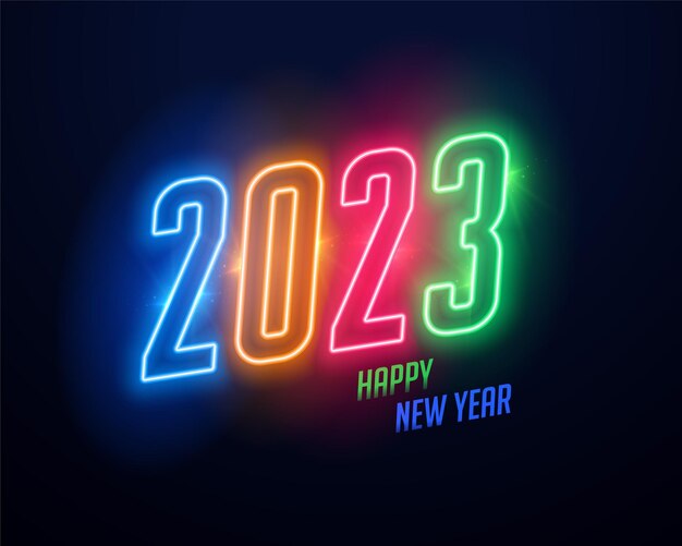 Texto de neón colorido 2023 para volante de fiesta de año nuevo