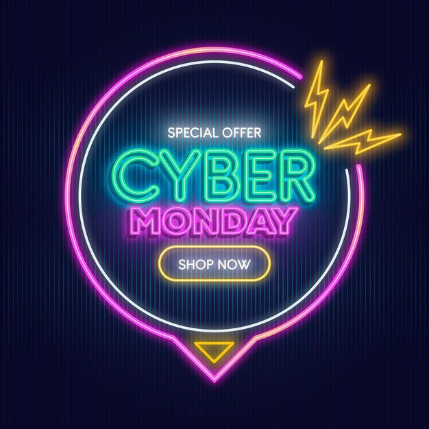 Texto de neón cyber monday