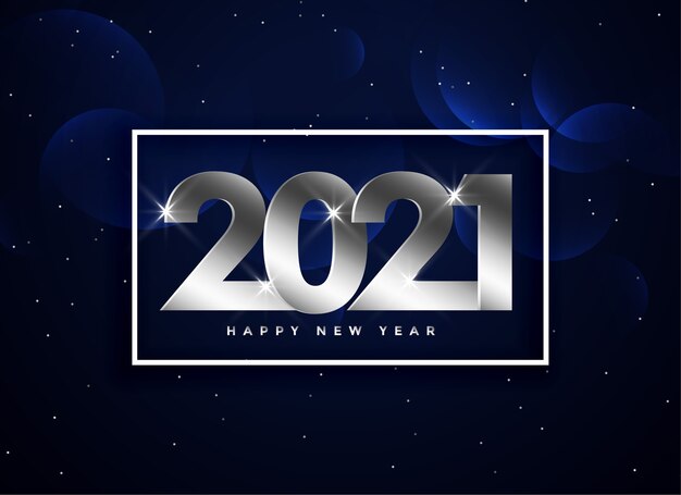 Texto de plata 2021 año nuevo feliz sobre fondo azul oscuro