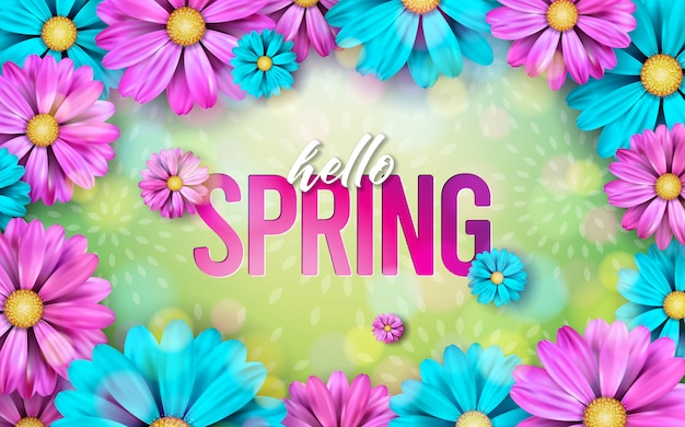 Vector gratuito texto de primavera plantilla de diseño floral con letra de tipografía