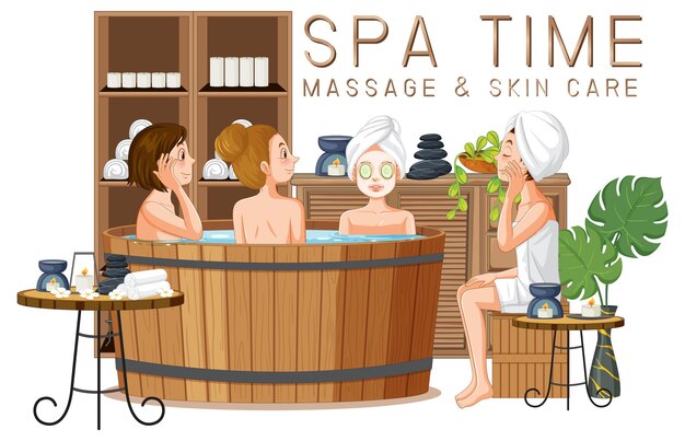 Texto de terapia de spa con mujeres en bañera de hidromasaje
