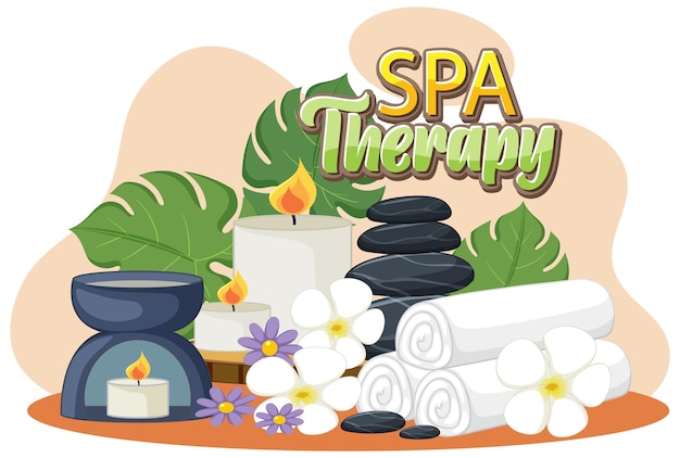 Texto de terapia de spa con objetos de spa
