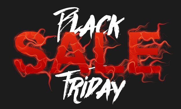 Texto de venta de viernes negro de vector con fondo de llamas de fuego rojo