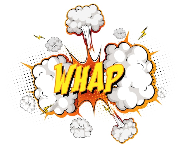 Texto de WHAP sobre explosión de nube cómica aislada sobre fondo blanco