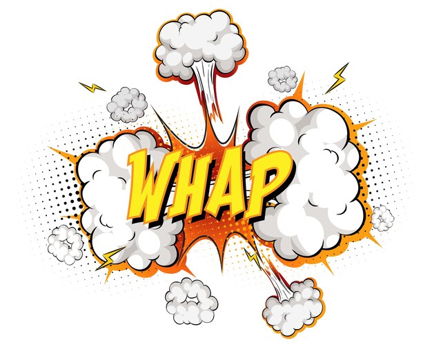 Texto de WHAP sobre explosión de nube cómica aislada sobre fondo blanco