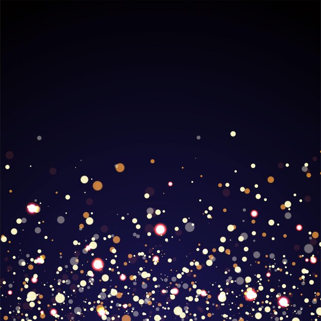 Textura de brillo dorado Polvo de nieve espumoso cayendo Plantilla para tarjetas de Año Nuevo y Navidad Fondo de vector brillante para cubrir invitación de lujo certificado de tarjetas de cumpleaños o vacaciones